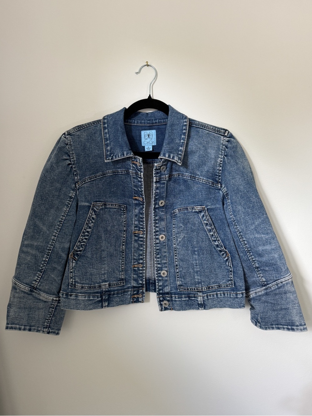 CeCe Puff Sleeve Crop Denim Trucker Jacket